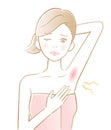 WomanÃ¢â¬â¢s armpit hair removal. underarm red rash. beauty and skin care concept